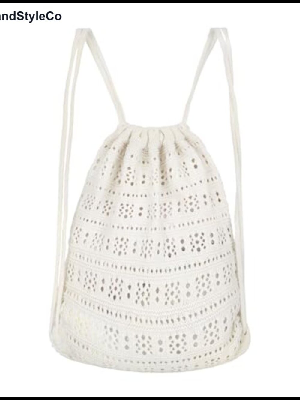 Handmade Crochet Cotton Drawstring Backpack Boho Purse Daypack
